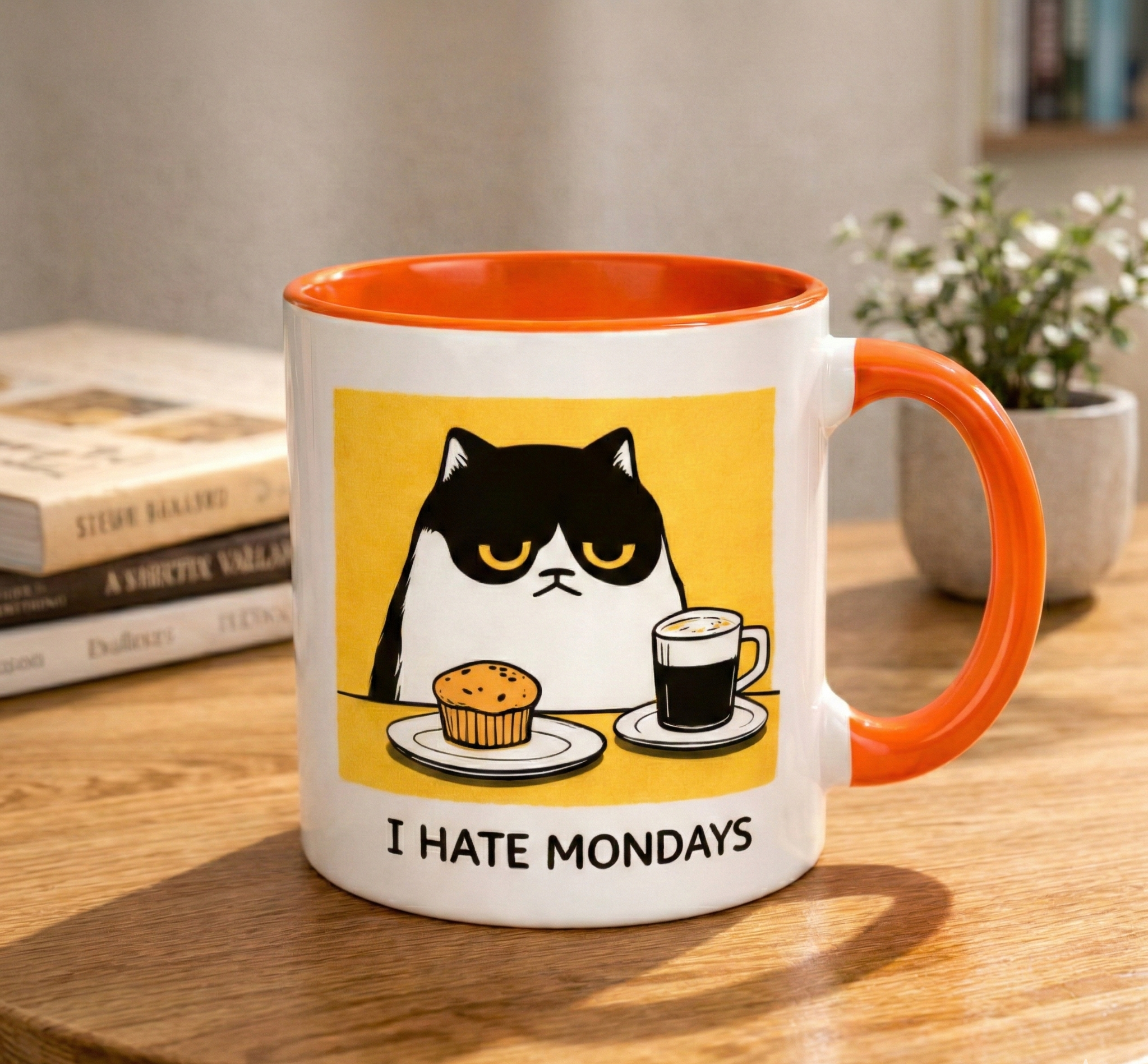 "I Hate Mondays" Somurtkan Kedi Tasarımlı Porselen Fincan-180 ml
